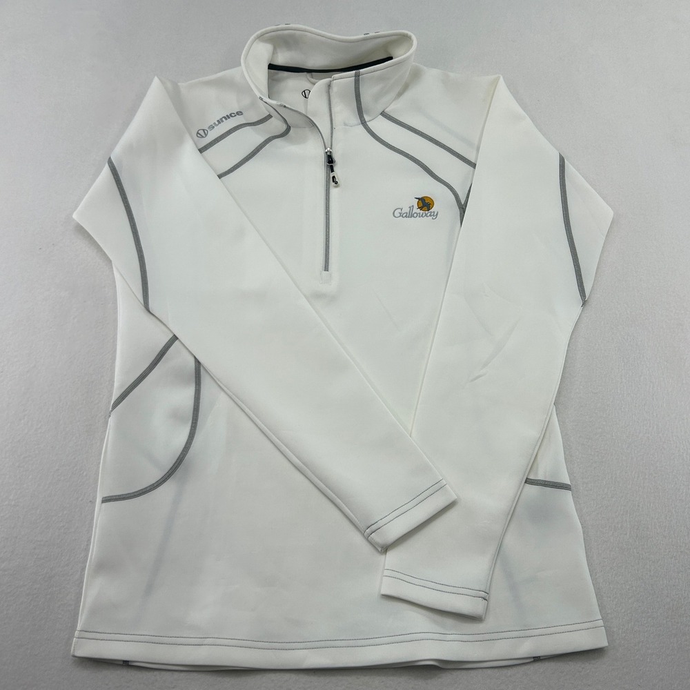 Sunice Womens White Quarter Zip Pullover Galloway Golf Jacket Grey Stitch Size M